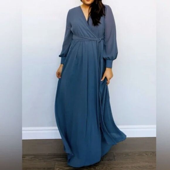 NWOT Baltic Born Lydia Maxi Dress 3XL XXXL Teal Blue Chiffon Wrap Gown Formal - Picture 1 of 9